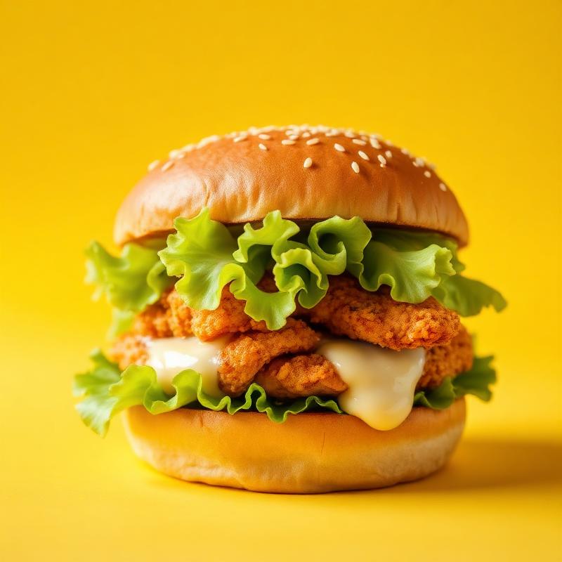 Zinger burger stacked with fresh salad
